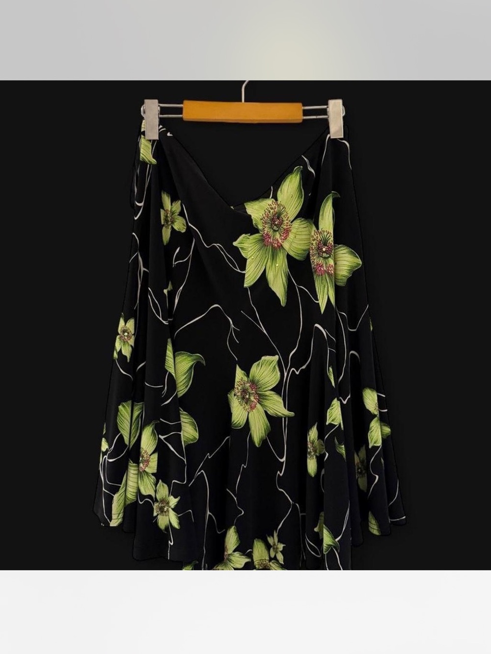 Black and Lime Floral A-Line Midi Skirt 💚